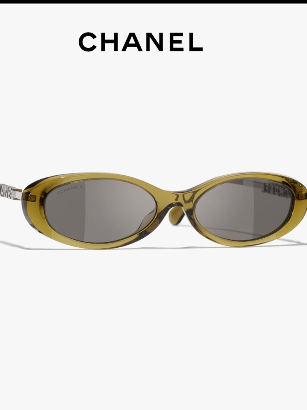 CHANEL Olive Oval Sunglasses with Gray Lenses